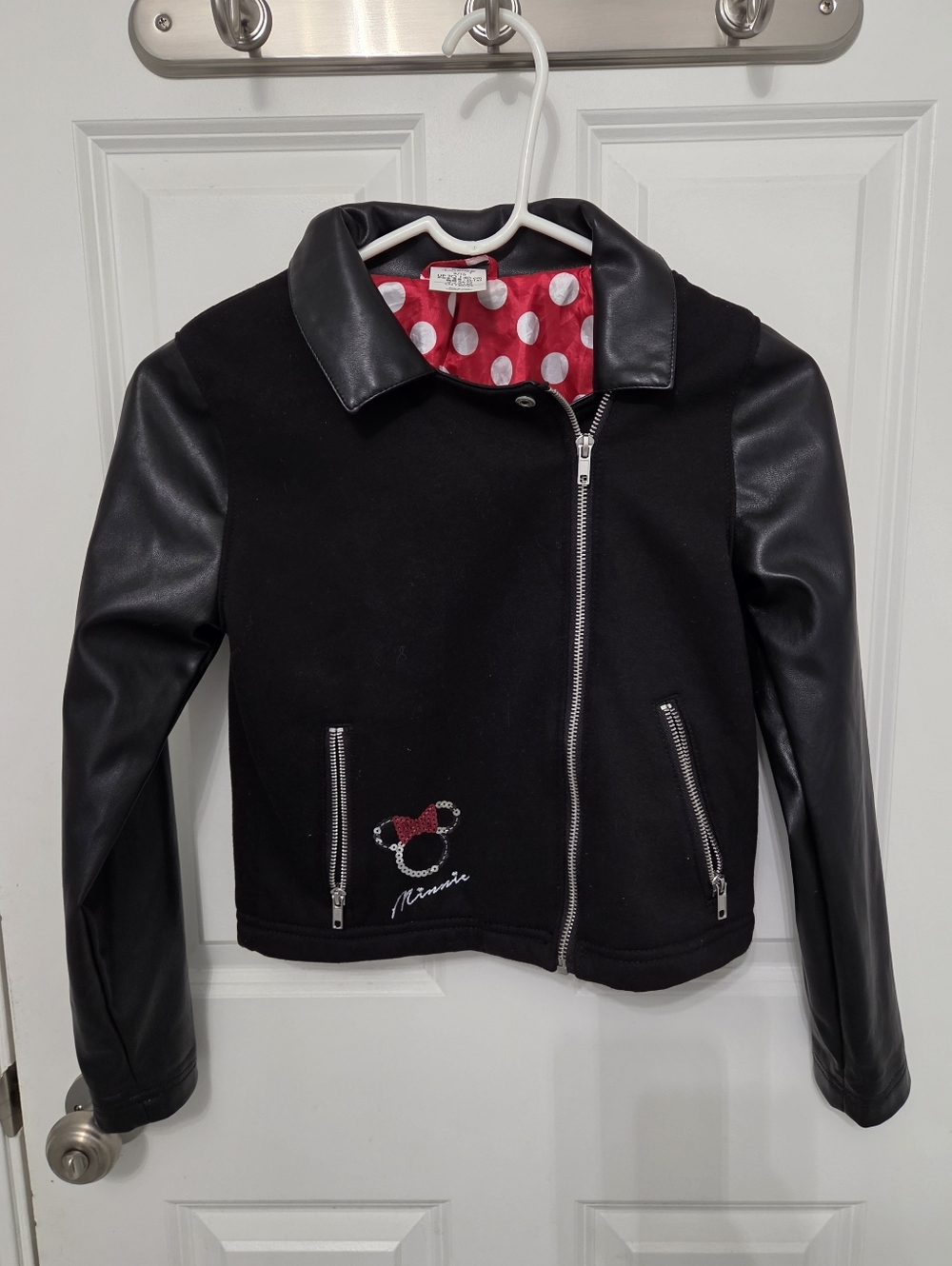 Disney Store Rare Minnie Mouse Moto Faux Leather Jacket Coat Girls Disney S 9/10